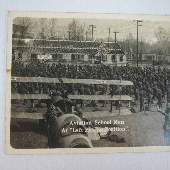 Real Photo Postcard RPPC WWI Triplane Aviation School Men Boxing UNPOSTED RARE - Picture 8 of 12